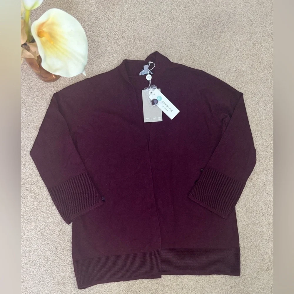 Evolution by Cyrus Burgundy Open Front Cardigan Sweater | Size M | Long Sleeve |